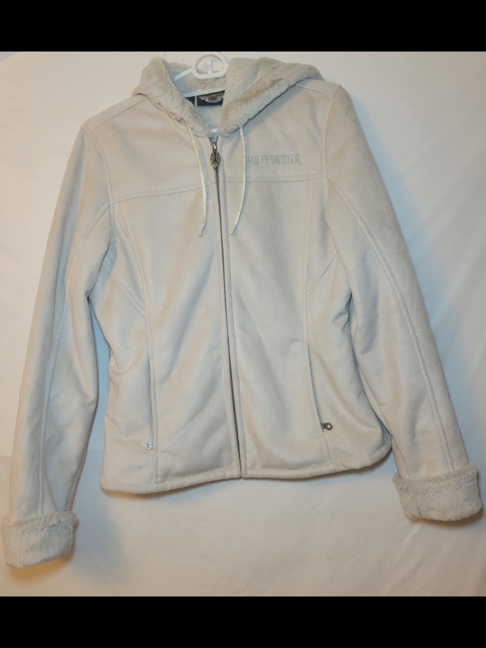 Harley-Davidson Cream Hooded Faux-Fur Trim Jacket